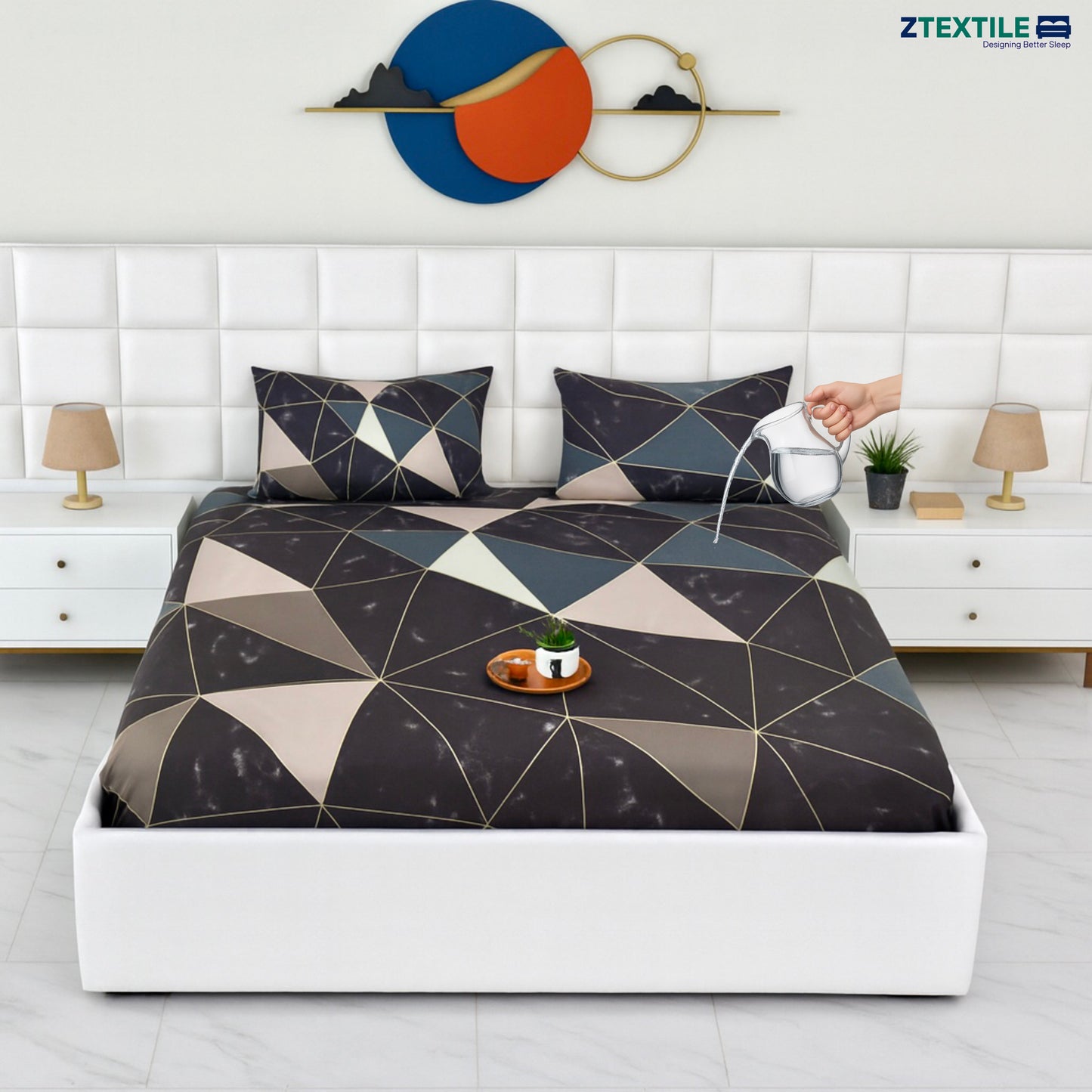 Printed 100% Waterproof Quilted Bedsheet with 2 Same Pillow Covers King Size