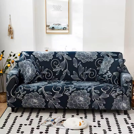 Printed Jersey Fabric Sofa Cover – Stylish & Comfortable (Grey Flower)