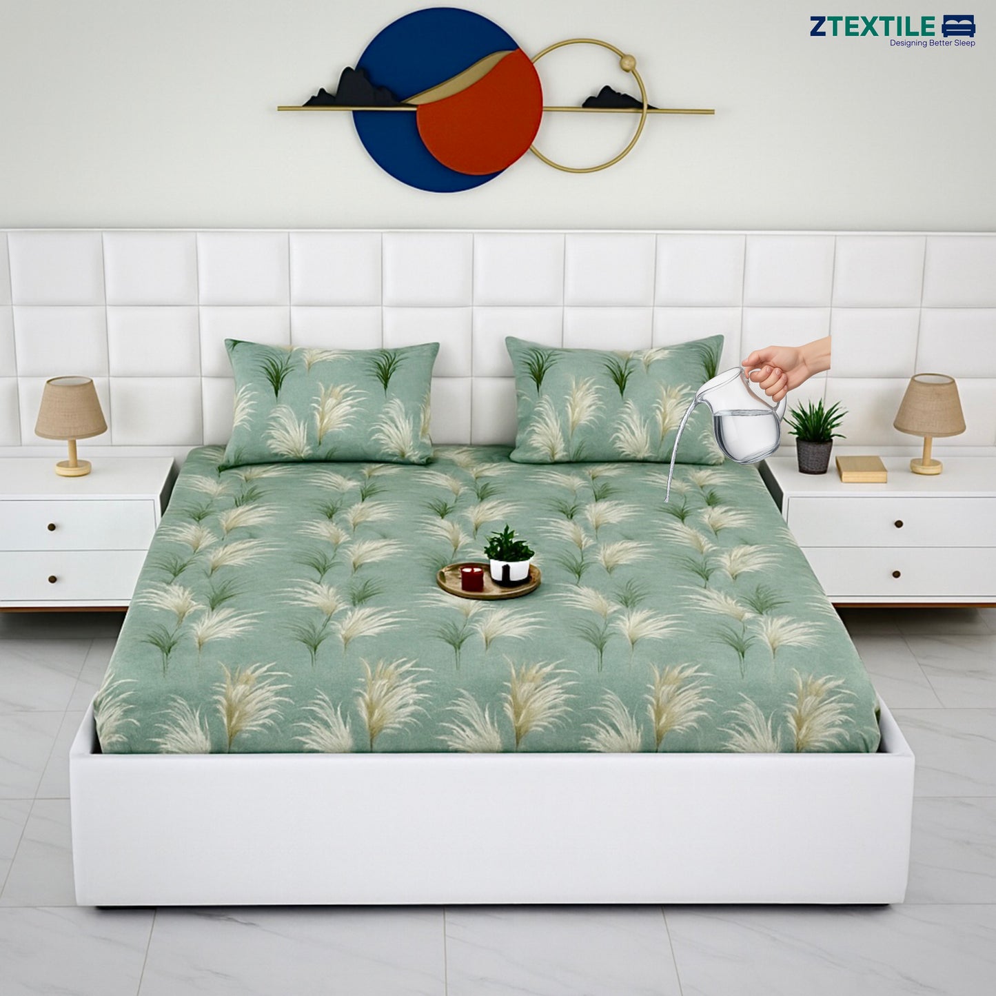 Printed 100% Waterproof Quilted Bedsheet with 2 Same Pillow Covers King Size
