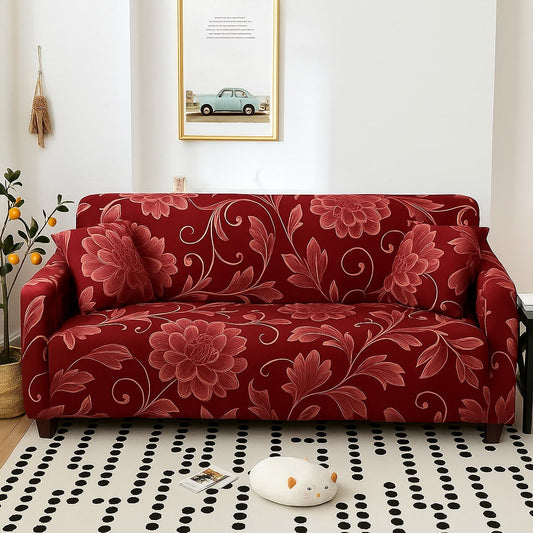 Printed Jersey Fabric Sofa Cover – Stylish & Comfortable (maroon flower)