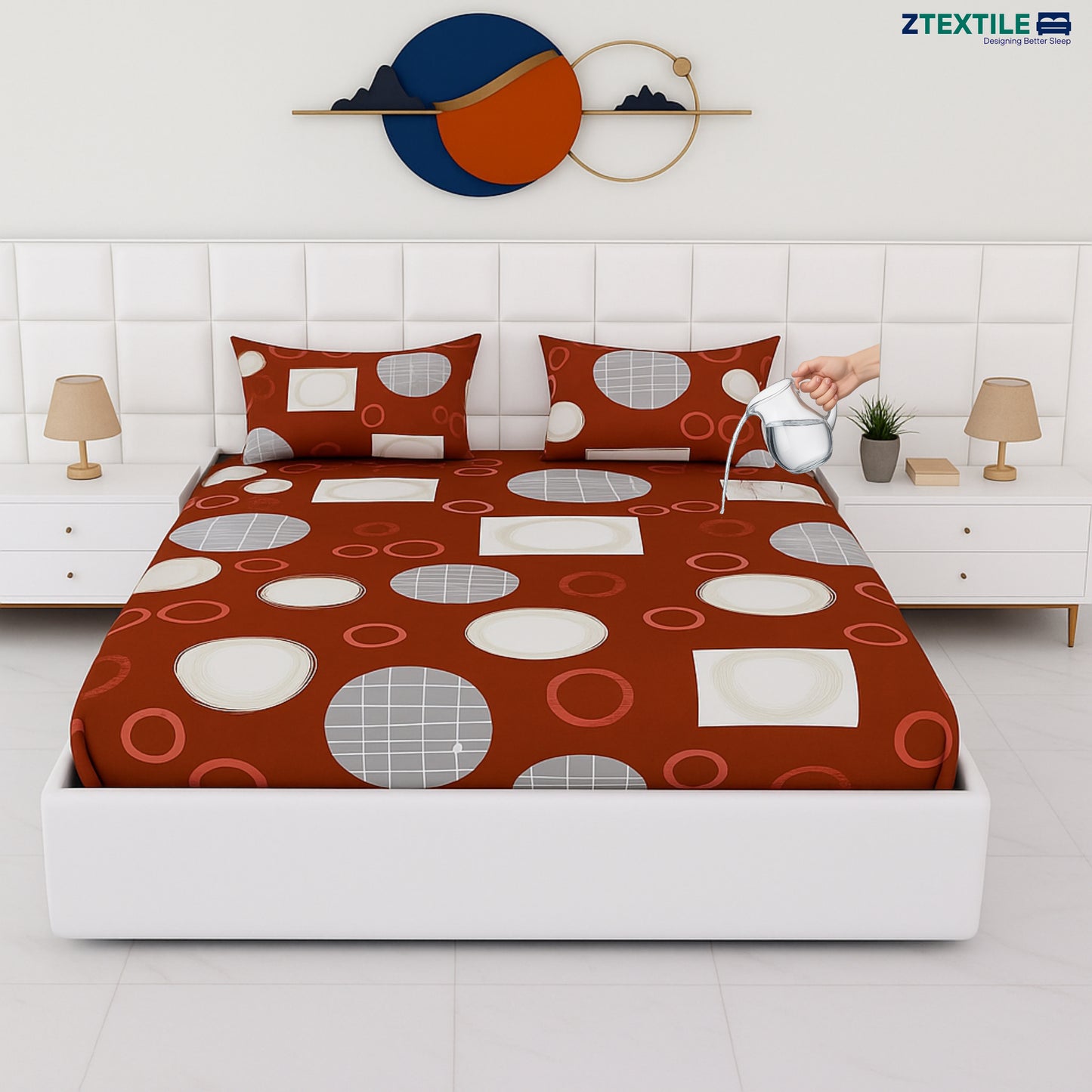 Printed 100% Waterproof Quilted Bedsheet with 2 Same Pillow Covers King Size
