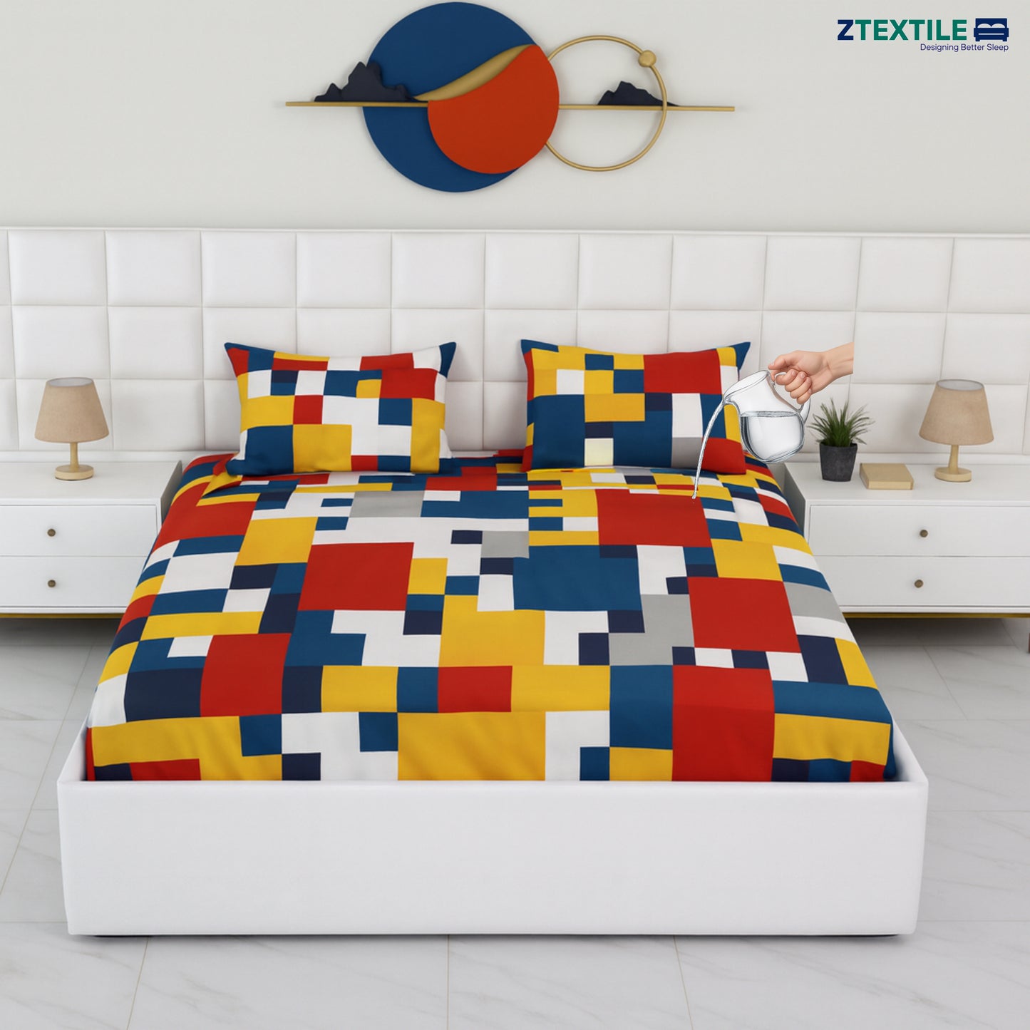 Printed 100% Waterproof Quilted Bedsheet with 2 Same Pillow Covers King Size