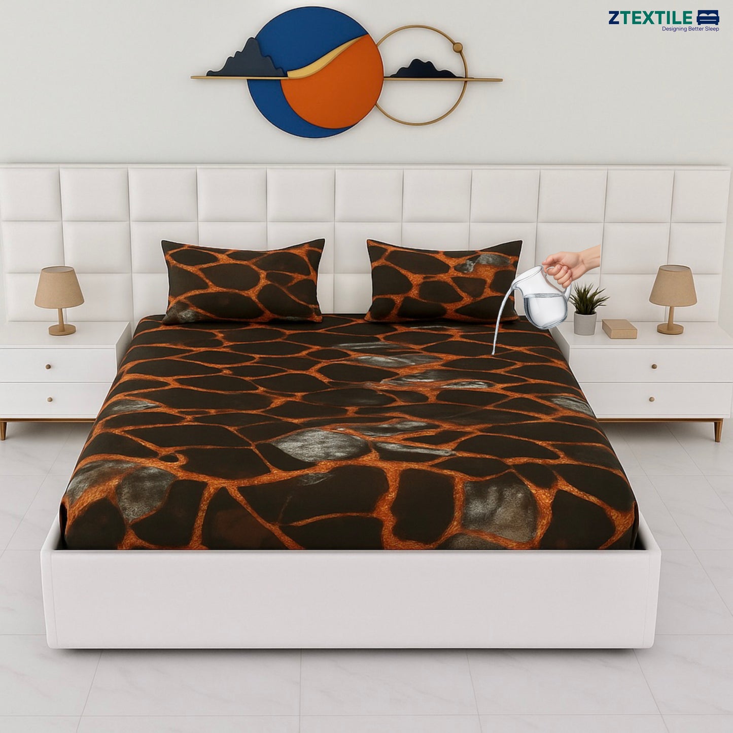 Printed 100% Waterproof Quilted Bedsheet with 2 Same Pillow Covers King Size