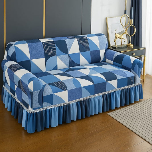 Printed Jersey Fabric Sofa Cover – Stylish & Comfortable (Blue Box)