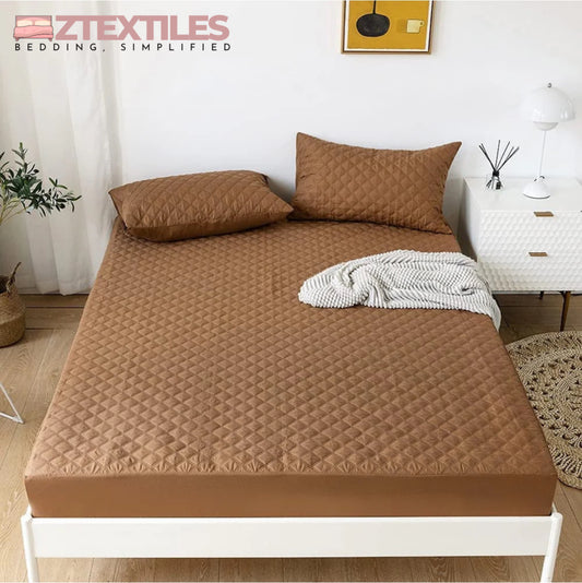 Premium Quilted Waterproof Mattress Protector King Size Brown Color