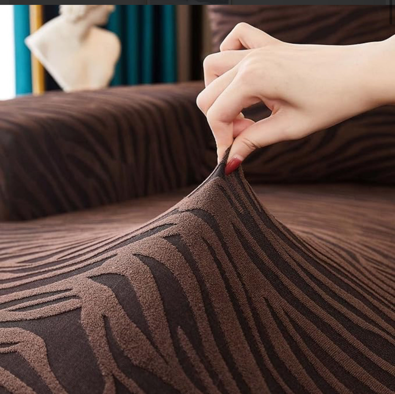 Zebra Style Velvet Sofa Cover (Brown)