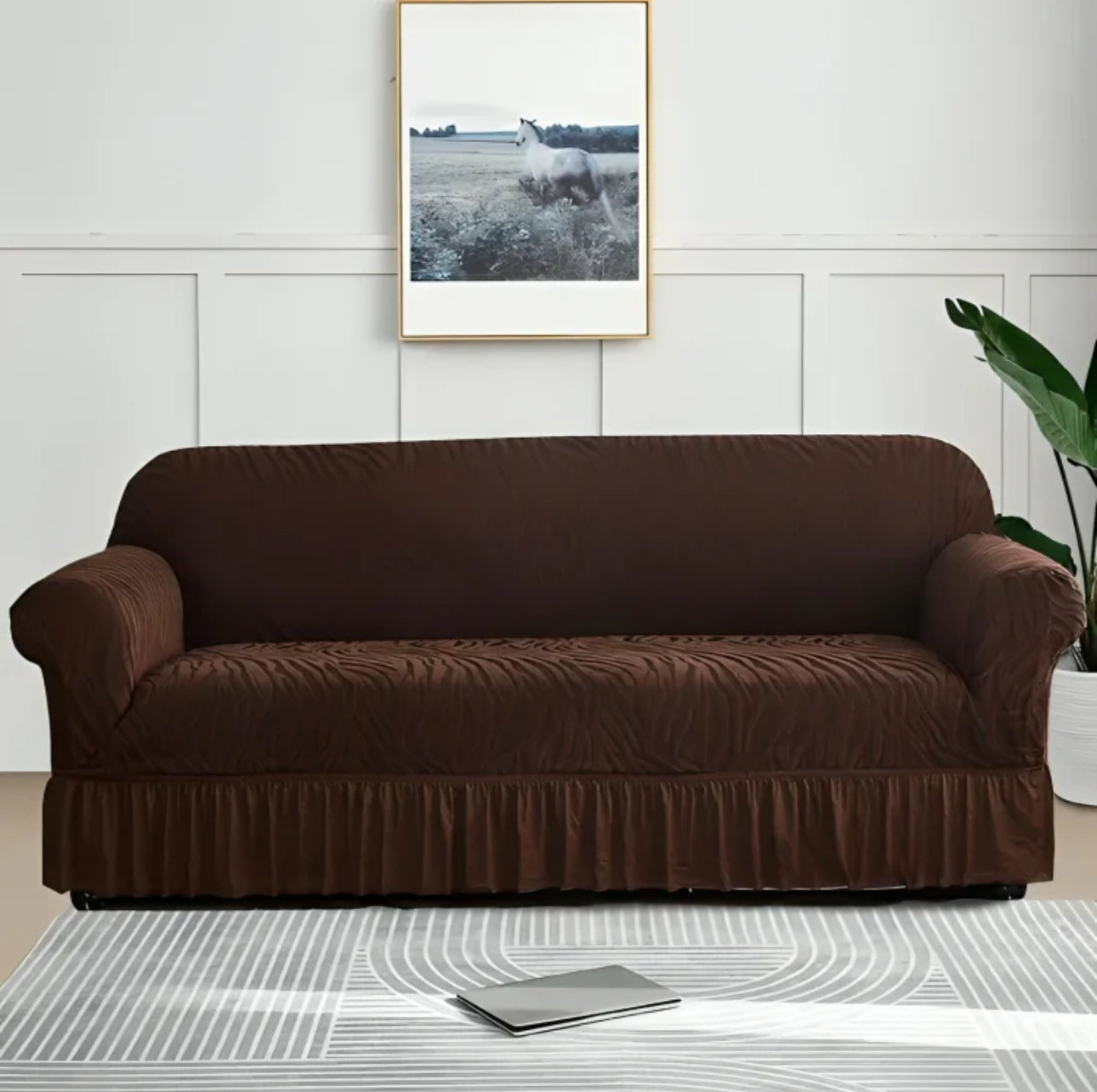 Zebra Style Velvet Sofa Cover (Brown)