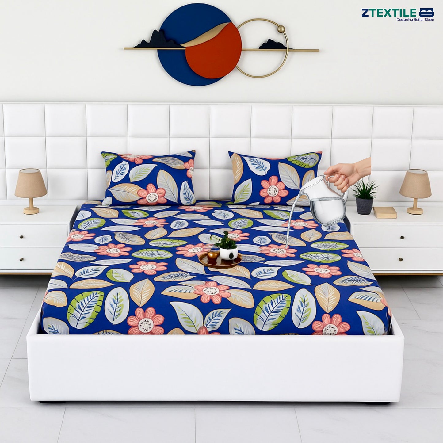 Printed 100% Waterproof Quilted Bedsheet with 2 Same Pillow Covers King Size