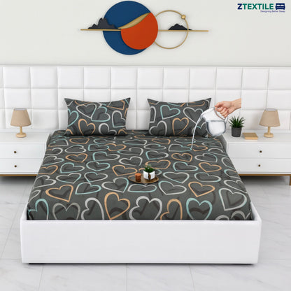 Printed 100% Waterproof Quilted Bedsheet with 2 Same Pillow Covers King Size