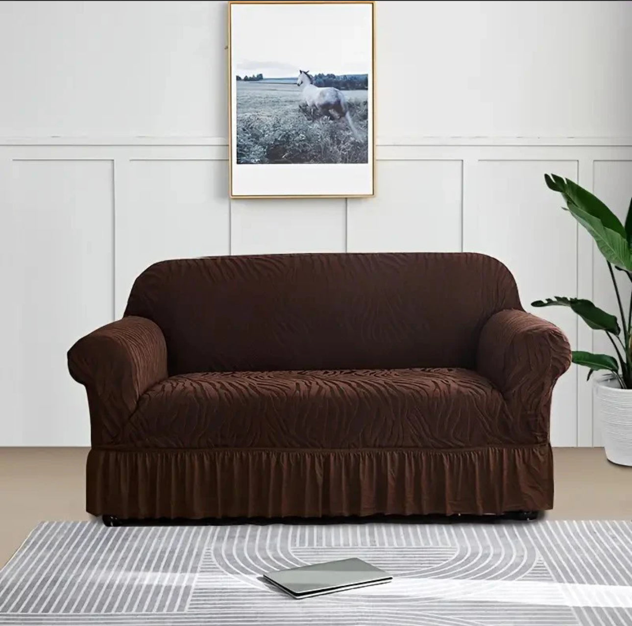 Zebra Style Velvet Sofa Cover (Brown)