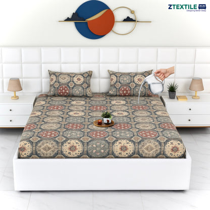 Printed 100% Waterproof Quilted Bedsheet with 2 Same Pillow Covers King Size