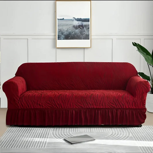 Zebra Style Velvet Sofa Cover Maroon