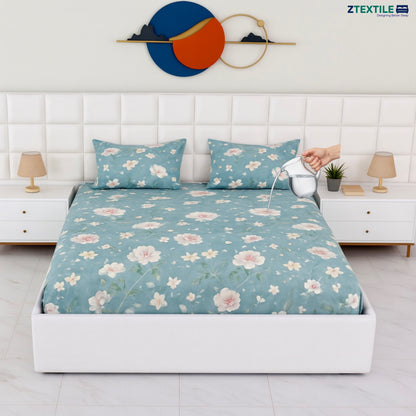 Printed 100% Waterproof Quilted Bedsheet with 2 Same Pillow Covers King Size