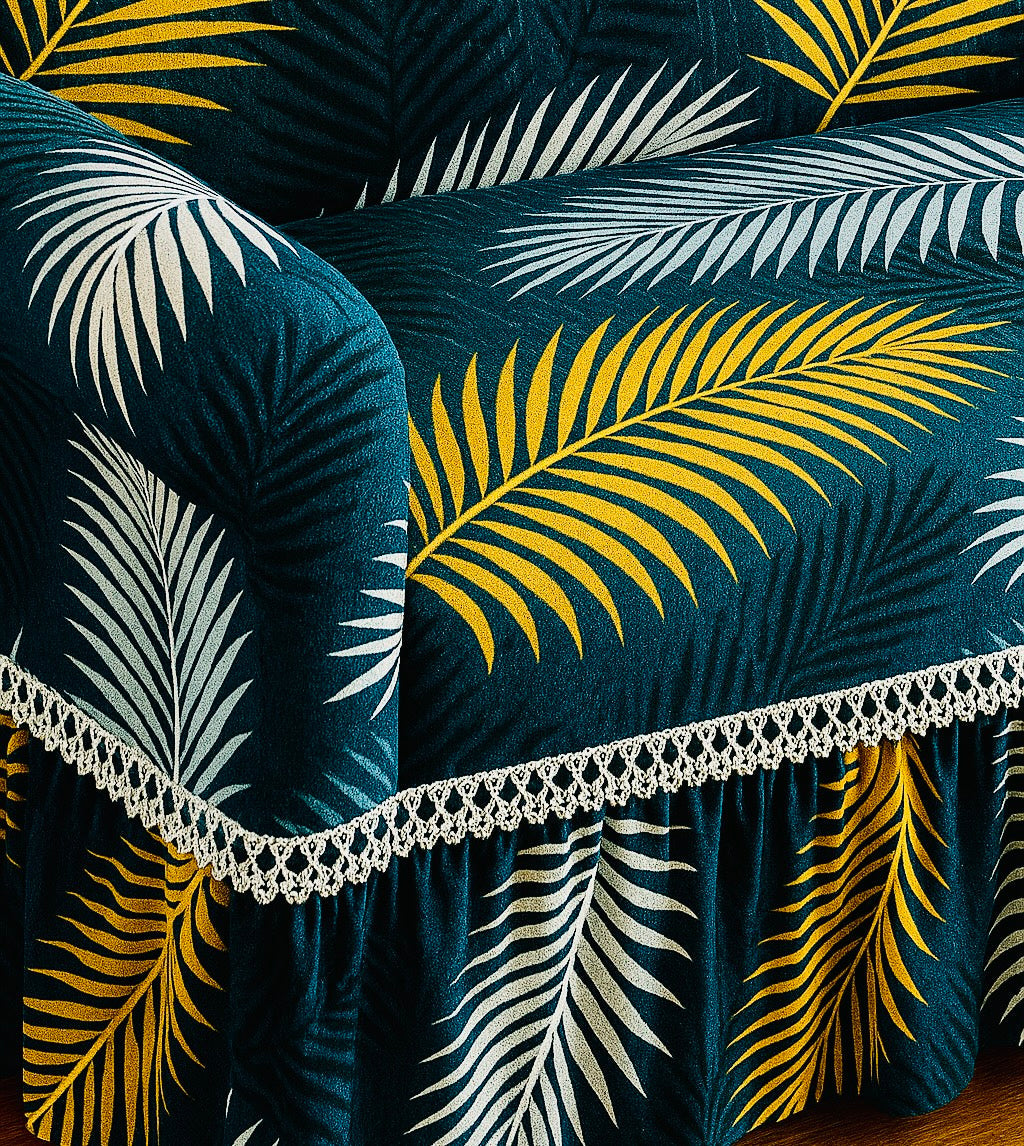 Printed Jersey Fabric Sofa Cover – Stylish & Comfortable (Leaf Design)