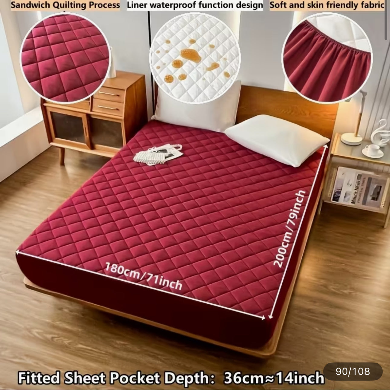 Fluffy Quilted Waterproof Mattress Protector Plus Comforter 1 Inch Korean Warding Foam Inserted