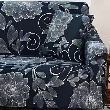 Printed Jersey Fabric Sofa Cover – Stylish & Comfortable (Grey Flower)