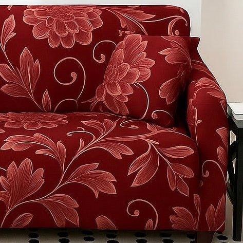 Printed Jersey Fabric Sofa Cover – Stylish & Comfortable (maroon flower)