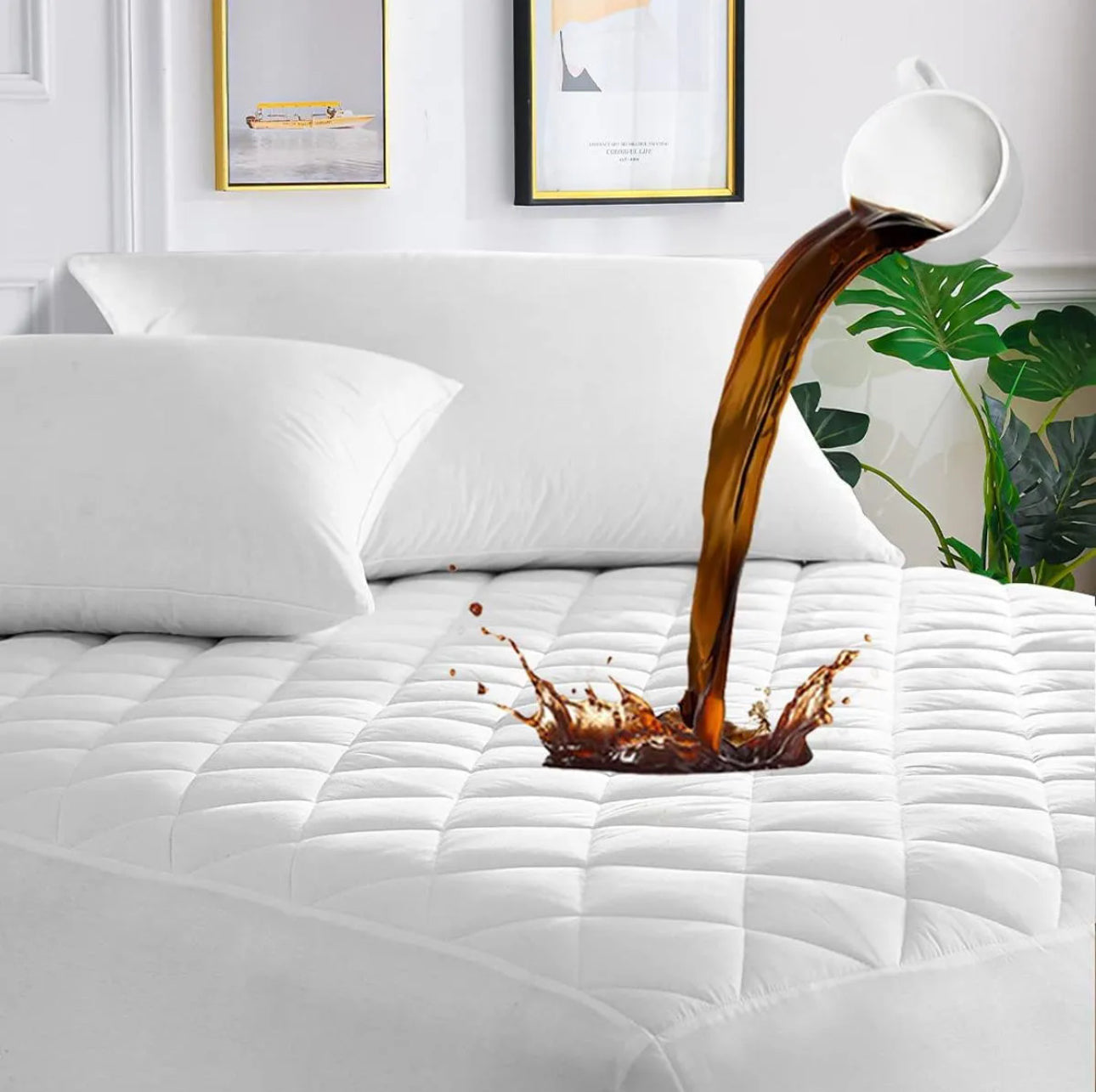 Fluffy Quilted Waterproof Mattress Protector Plus Comforter 1 Inch Korean Warding Foam Inserted