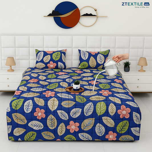 Printed 100% Waterproof Quilted Mattress Cover with 2 Same Pillow Covers King Size