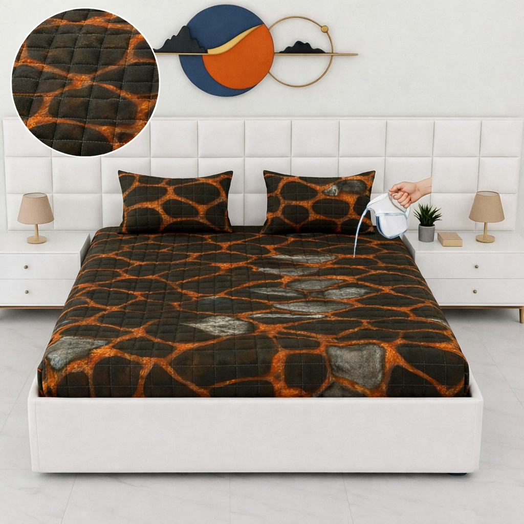 Premium Quilted 3-Piece Waterproof Fitted Bed Sheet Set – King Size  with 2 Pillow Covers (SKU P1)