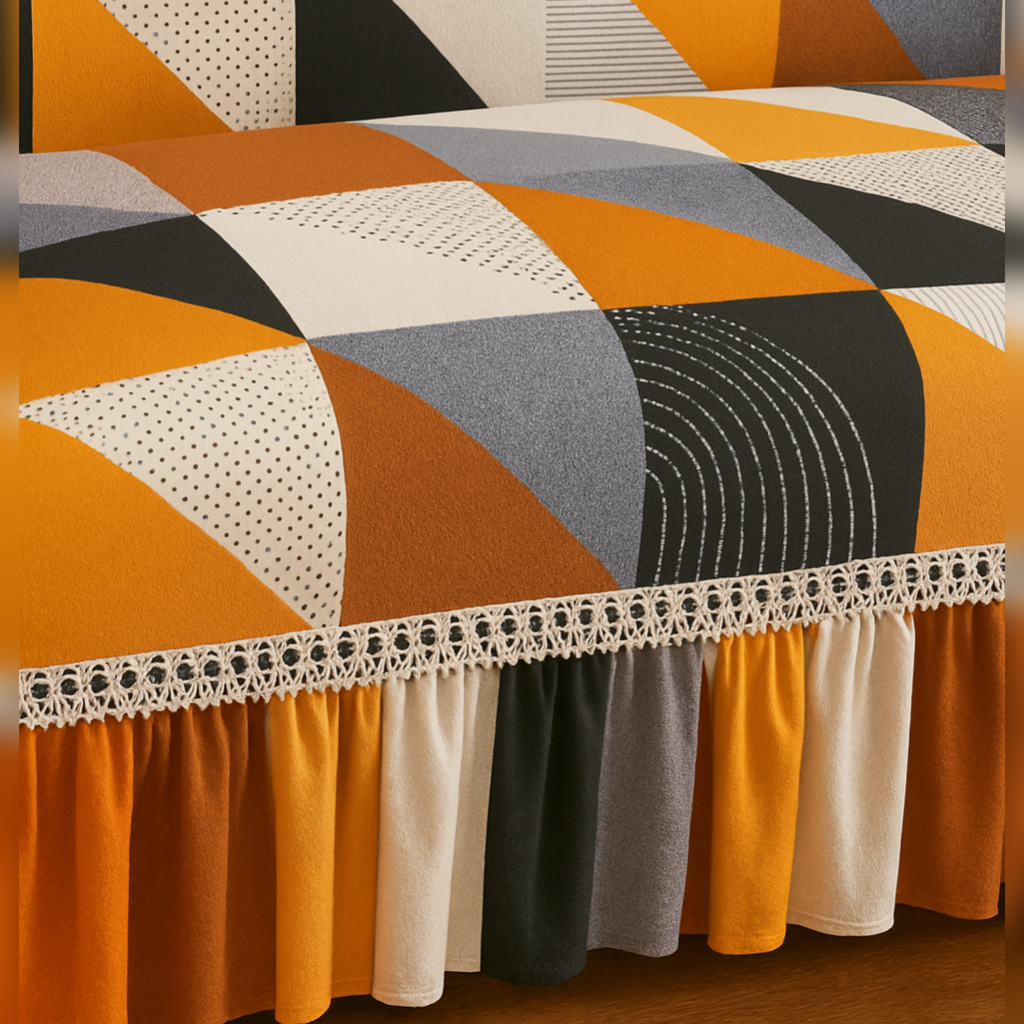 Printed Jersey Fabric Sofa Cover – Stylish & Comfortable (Orange Box)