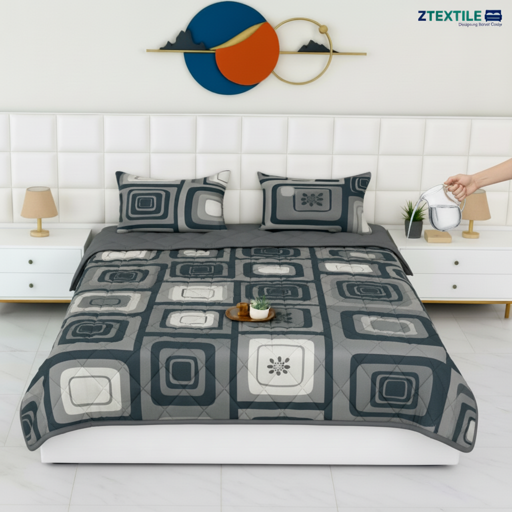 Premium Quilted  3-Piece Waterproof Fitted Bed Sheet Set – King Size  with 2 Pillow Covers (SKU P2)